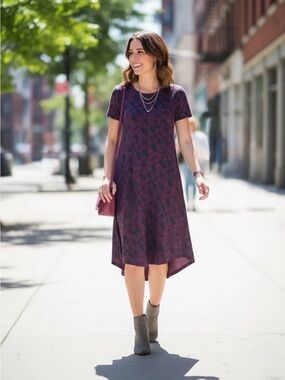 LuLaRoe Women's Scarlett Dress size 2XS High Low short sleeve Purple Floral